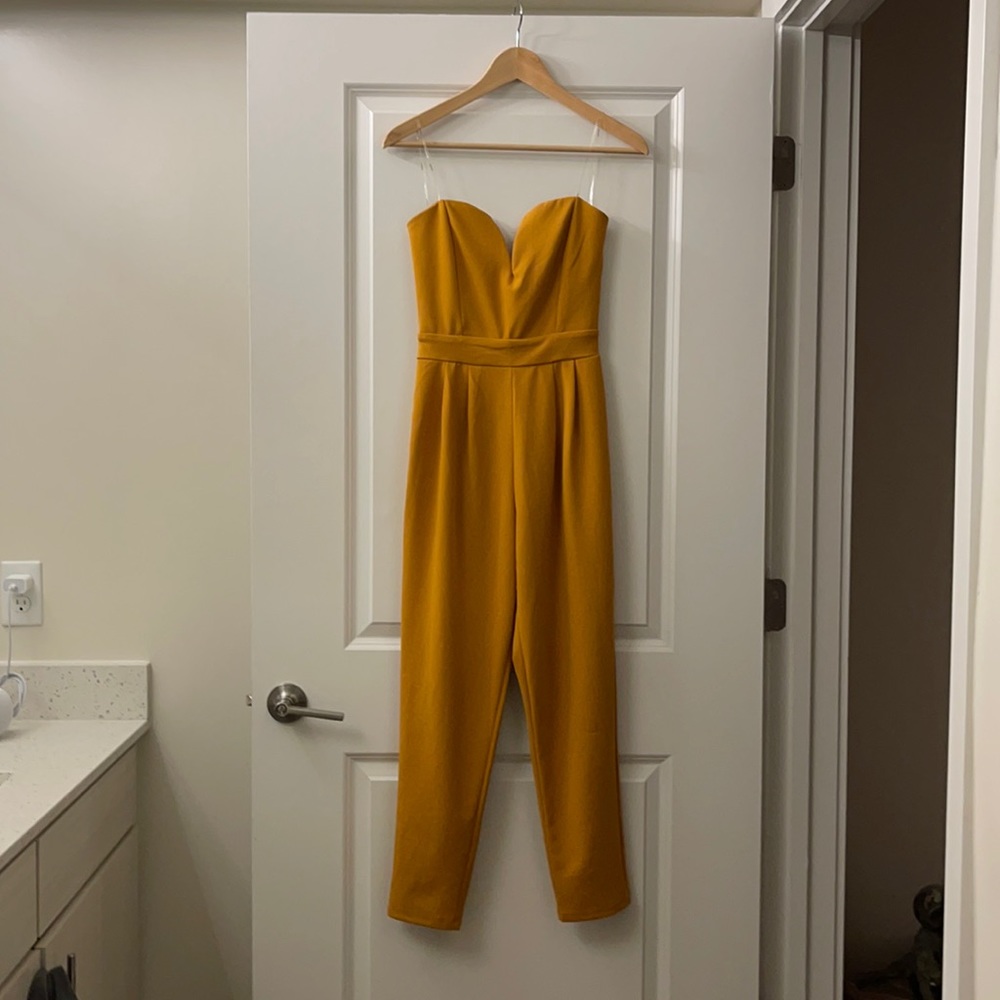Mustard Yellow strapless jumpsuit dress
